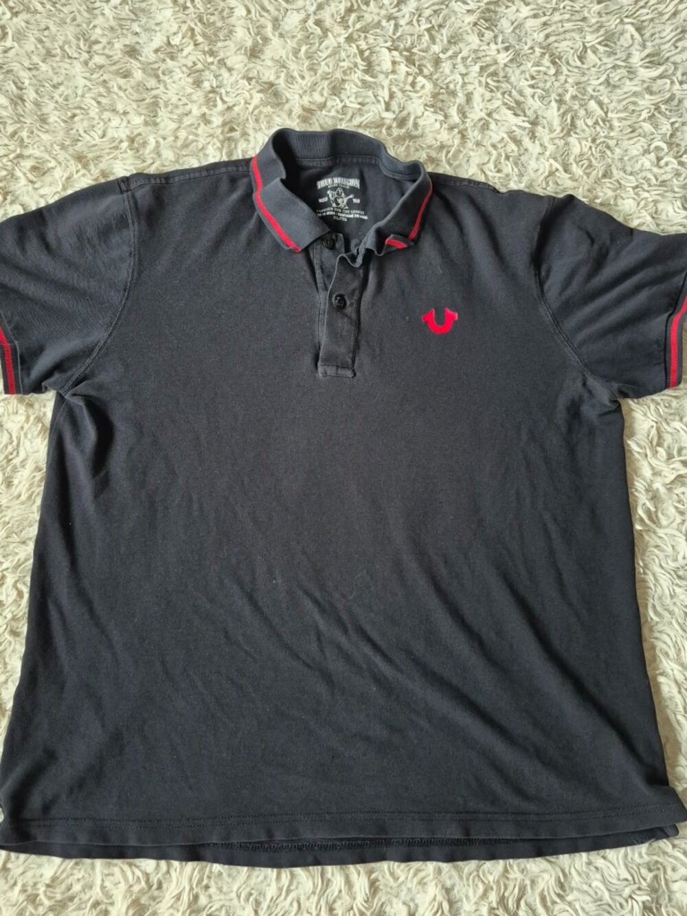 True Religion Men's Polo Shirt – Size 2XL – Black with Red Embroidered Logo